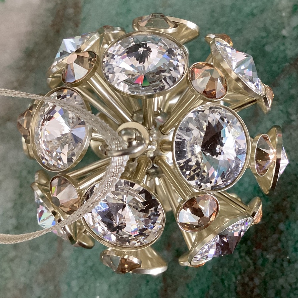 Swarovski Constella Ball Ornament Large Gold Metal With Champagne/White Crystals - Picture 2 of 14